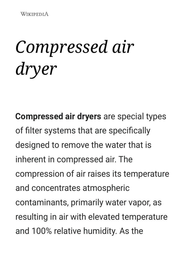 Compressed Air Dryer Wikipedia PDF Continuum Mechanics Physical
