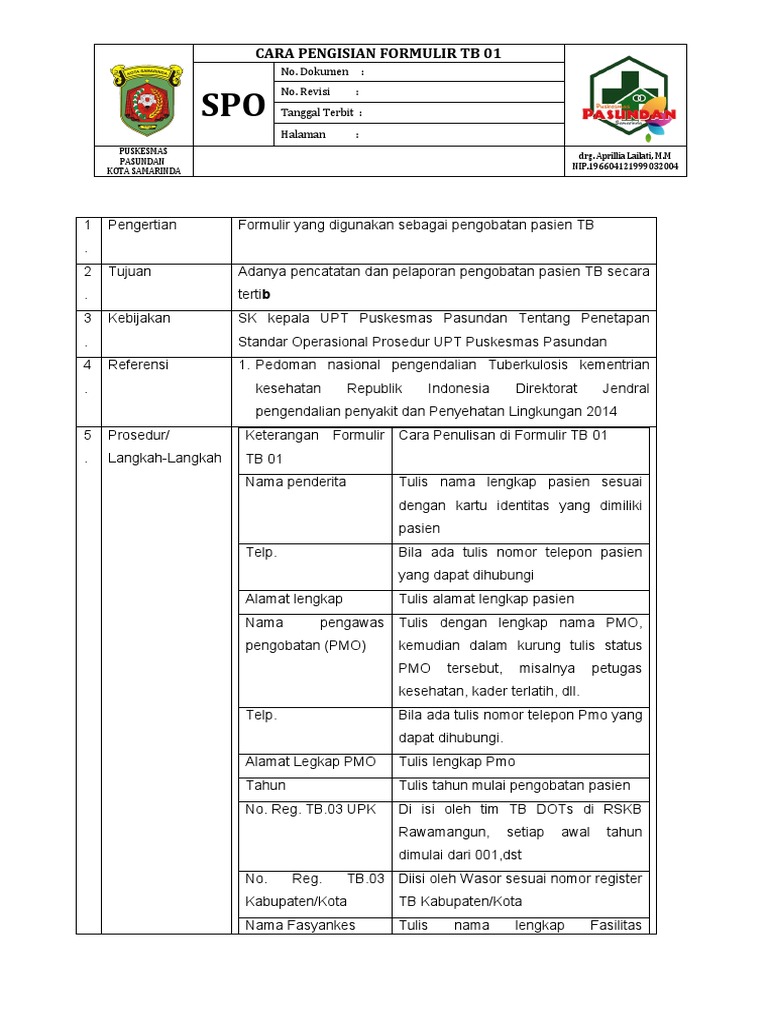 SPO Pengisian Formulir TB 01 | PDF