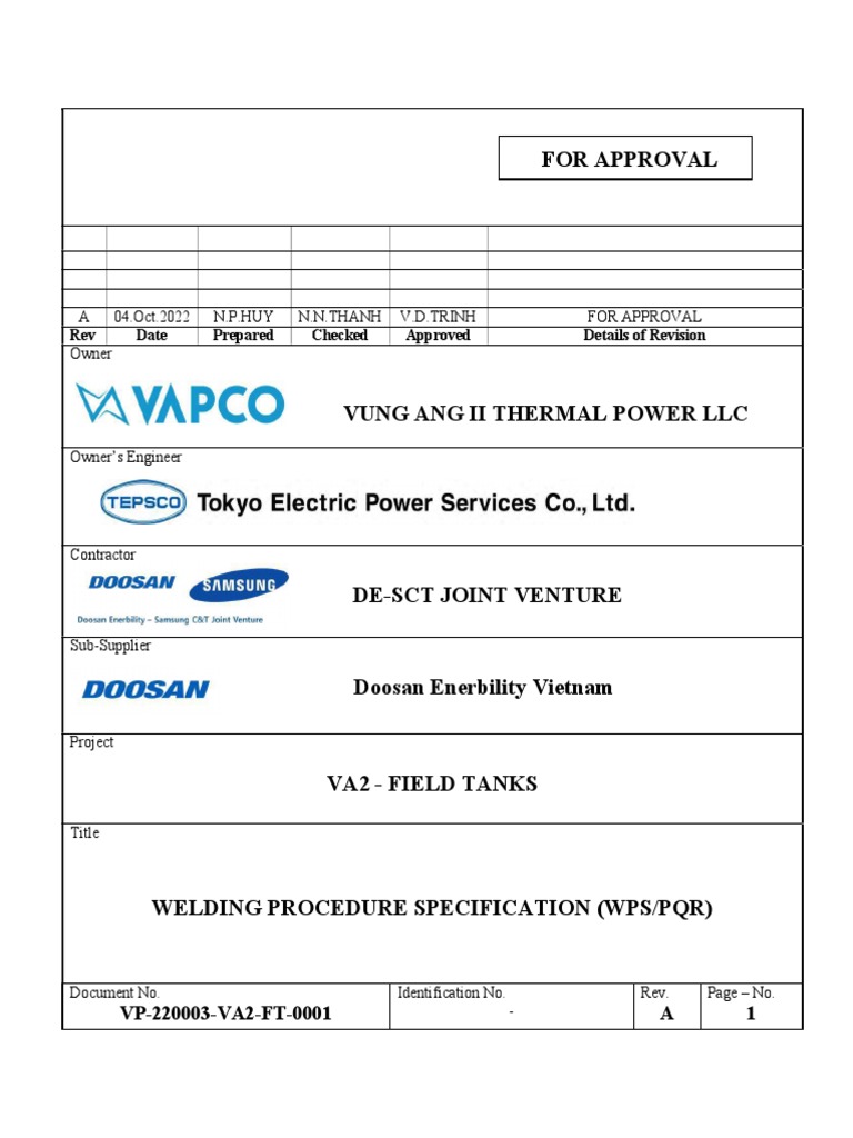 VA2 Welding Procedure Specification | PDF | Welding | Construction