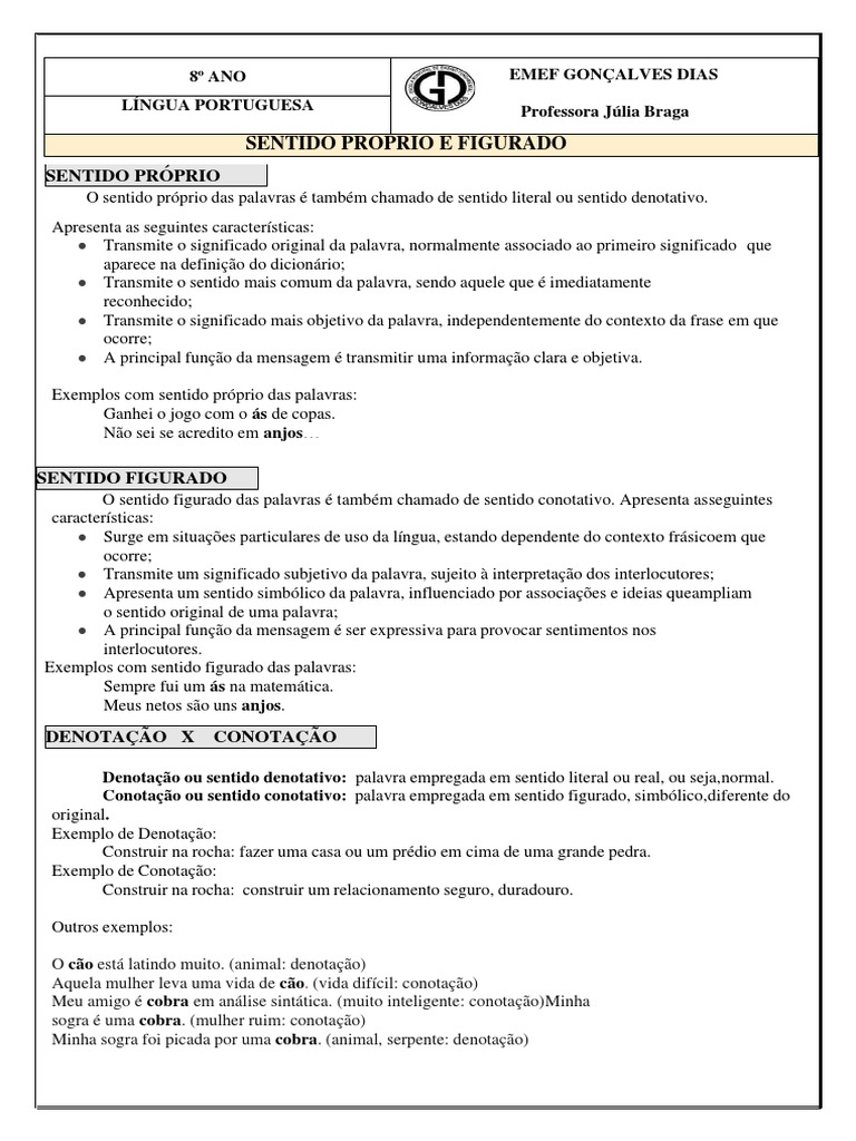 Sentido Próprio e Figurados das Palavras | PDF
