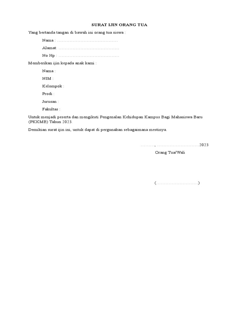 Format Surat Izin Orang Tua-1 | PDF