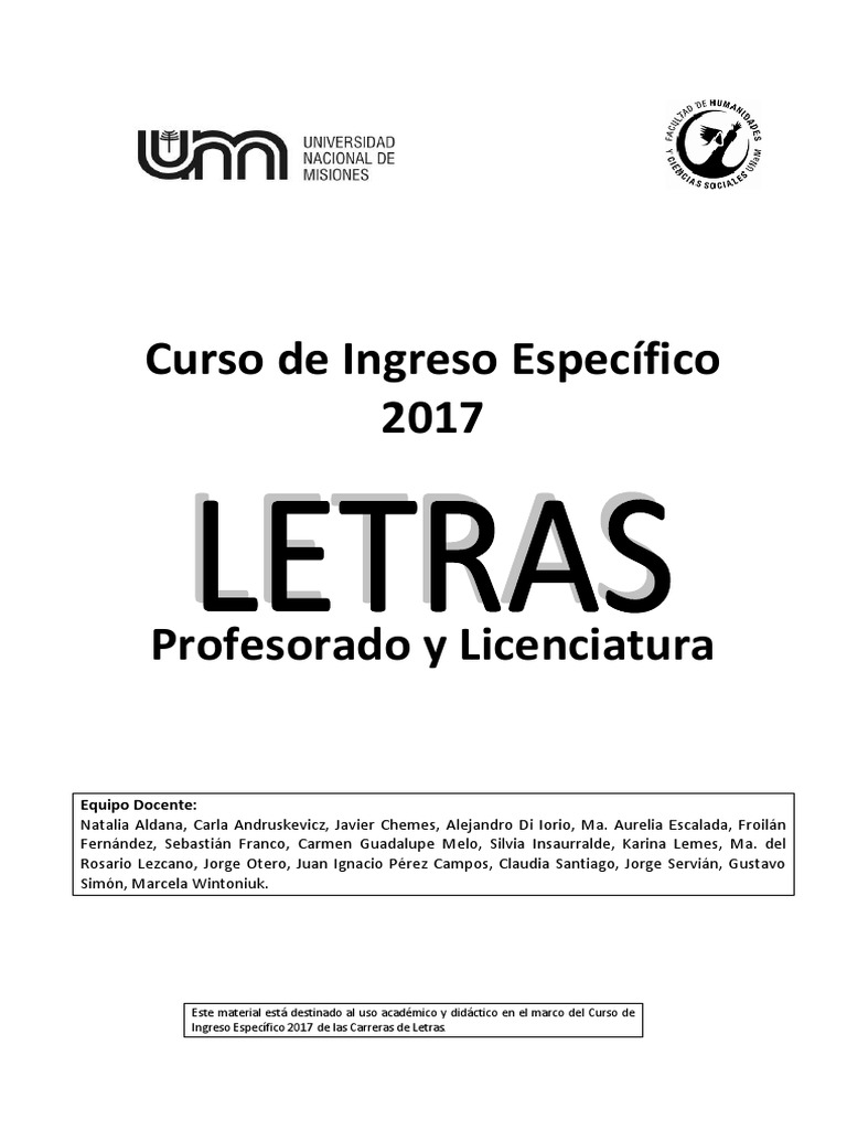 Curso de Ingreso Letras 2017: Guía Académica | PDF | Comunicación ...