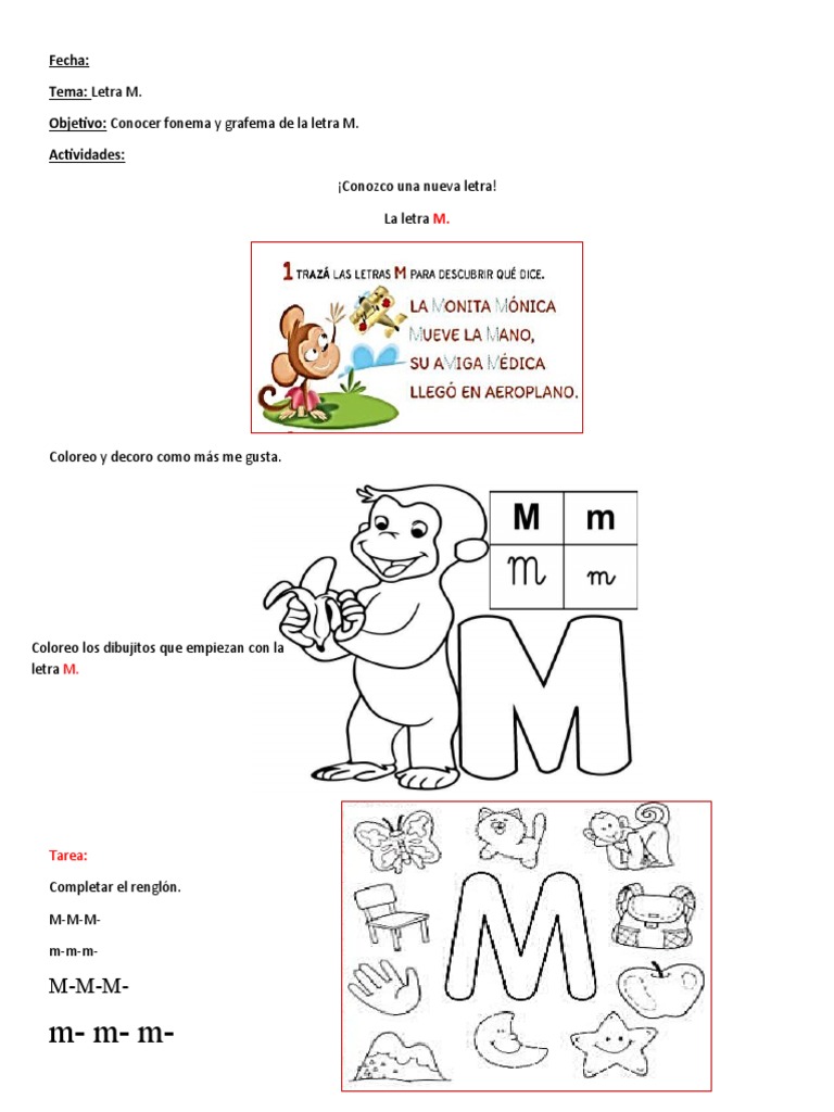 Actividades para la letra M en primer grado | PDF