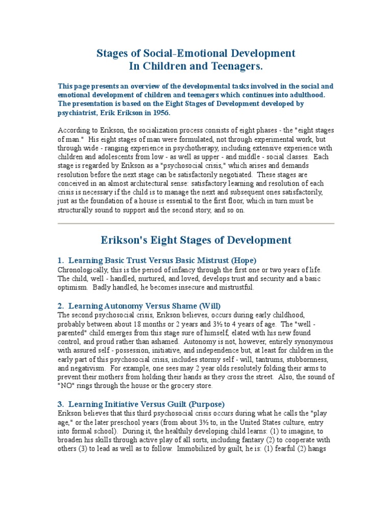 Stages of Social-Emotional Development | PDF | Identity (Social Science ...