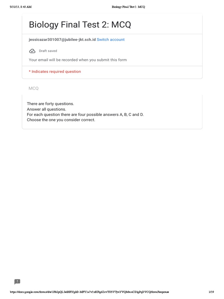 Biology Final Test 2 Mcq Pdf Multiple Choice Data Collection
