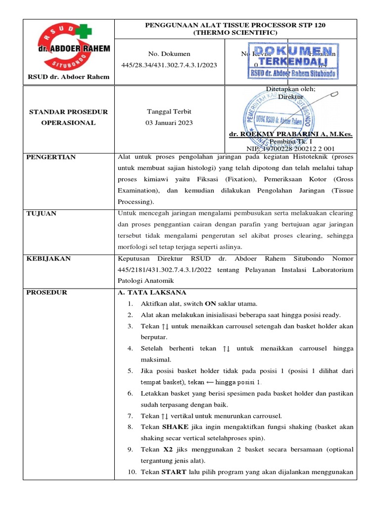 Panduan Penggunaan STP 120 Tissue Processor | PDF