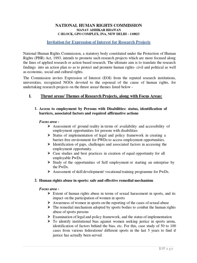 EOI for Human Rights Research Projects | PDF | Employment | Violence