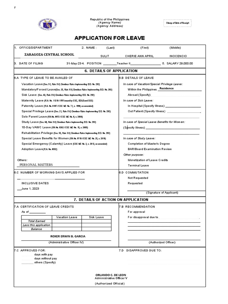 Civil Service Form No. 6 Revised 2020