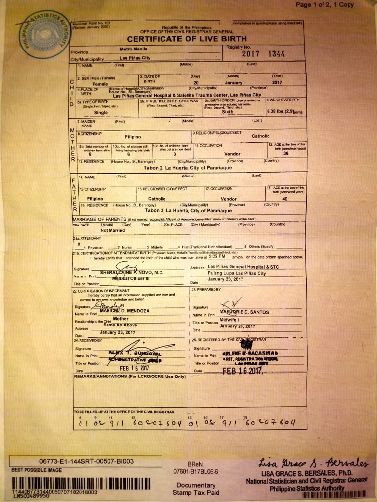 Philippine Birth Certificate Form | PDF | Health Care | Social Institutions