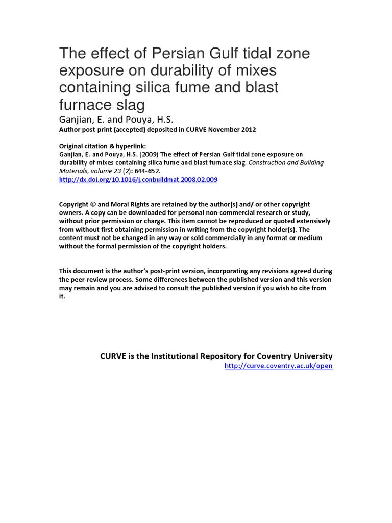 The effect of persian gulf tidal zone exposure on durability of mixes