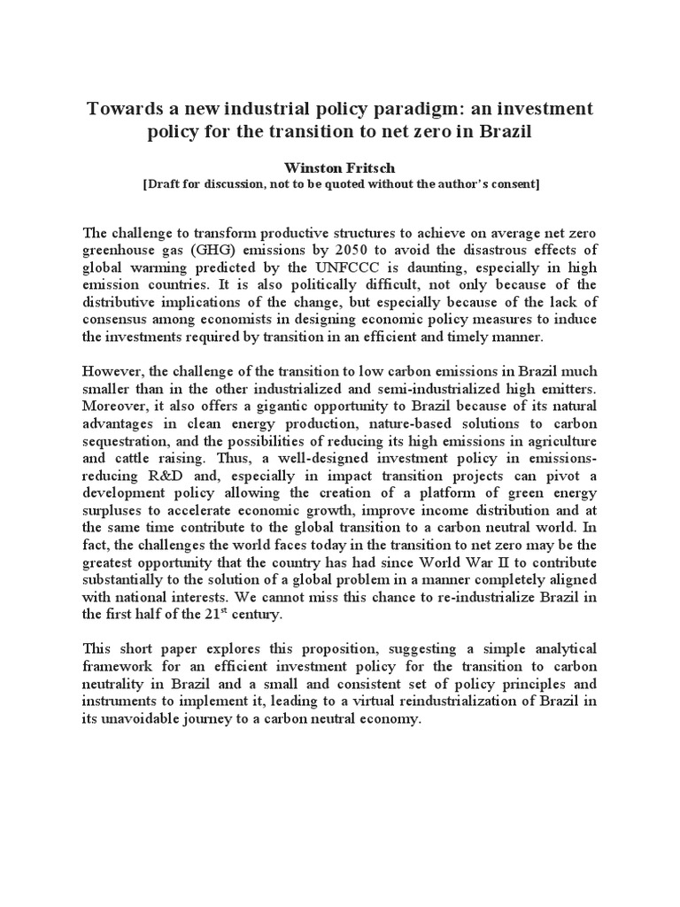 Towards A New Industrial Policy Paradigm in The Transition To Net Zero ...