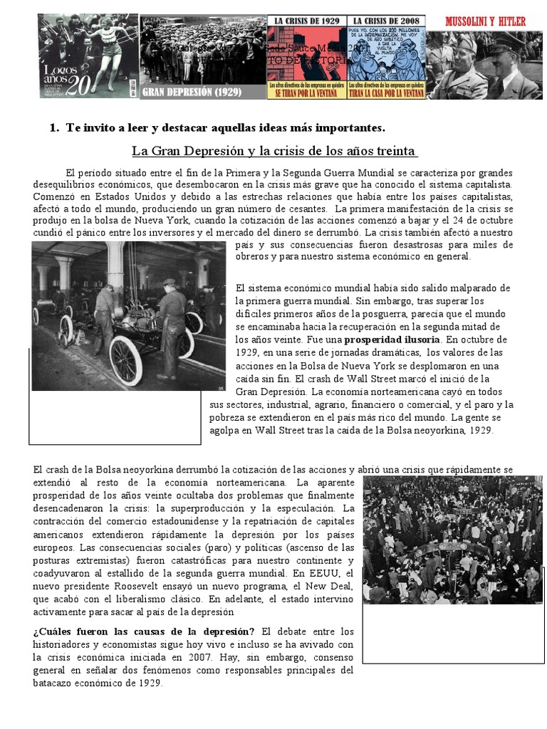 Guia Crisis de 1929 | PDF | Gran depresion | Nuevo acuerdo