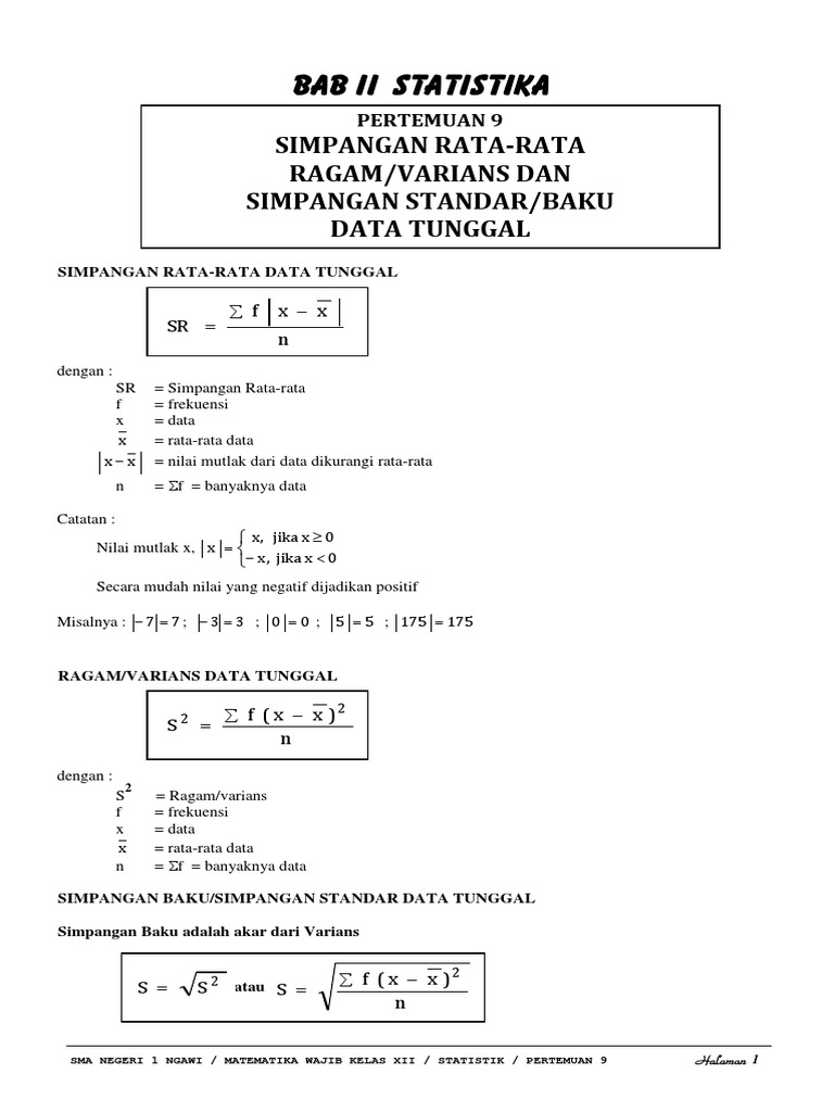 Simpangan Rata-rata dan Varians Data | PDF | Metode & Bahan Ajar