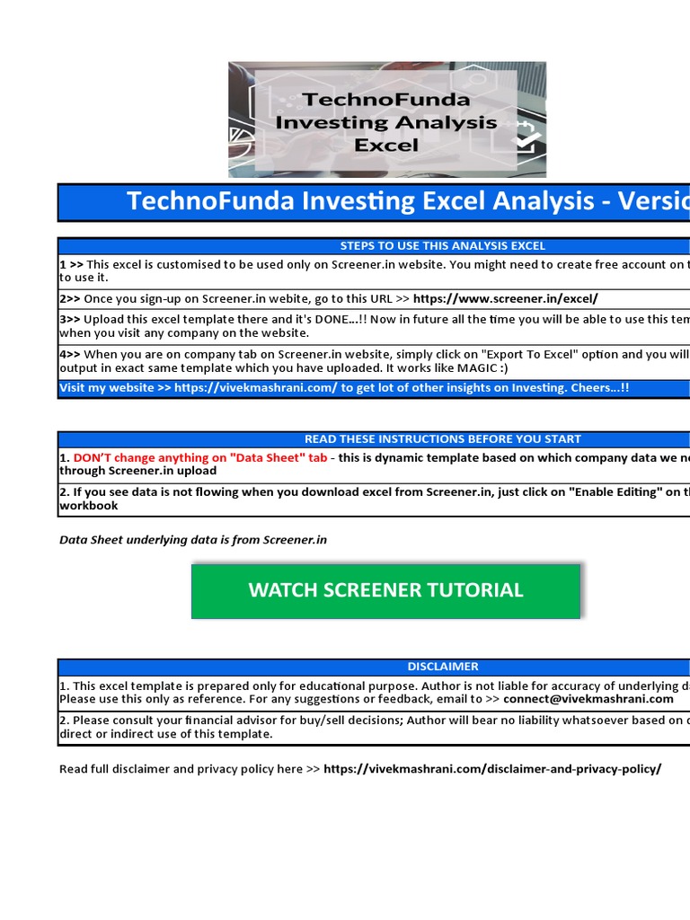 TechnoFunda Investing Screener Excel Template VF Download Free PDF