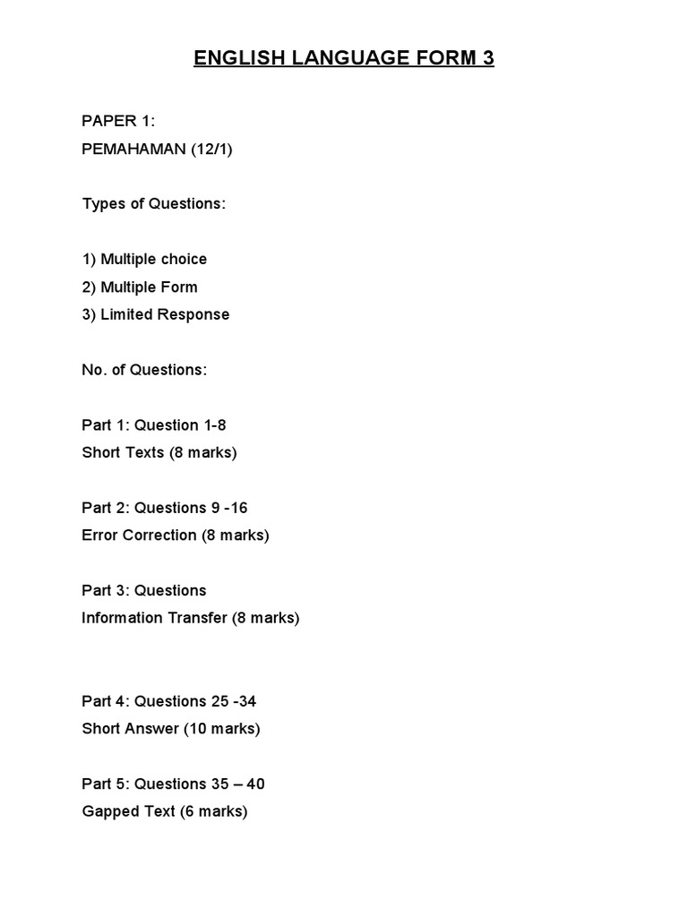 English Language Form 3 Exam Guide | PDF
