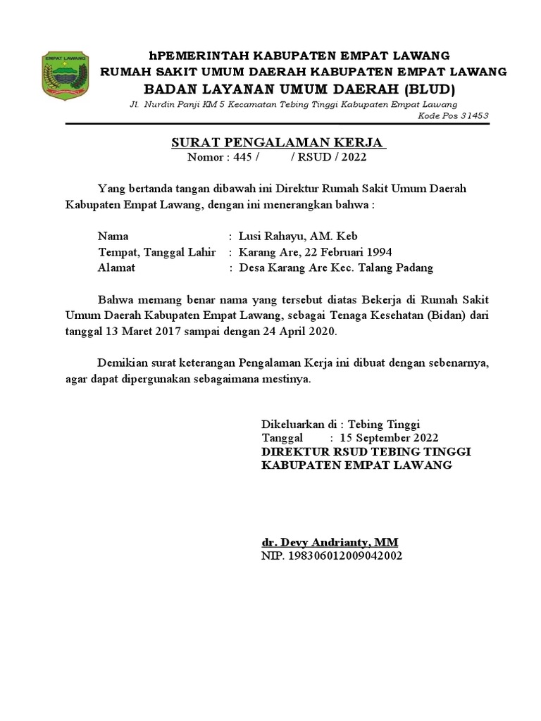 Surat Pengalam Kerja 2022 | PDF | Pengembangan Diri | Sains & Matematika