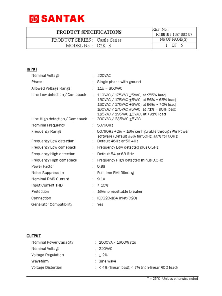 Santak 2000VA UPS Specifications | PDF | Battery Charger | Power (Physics)