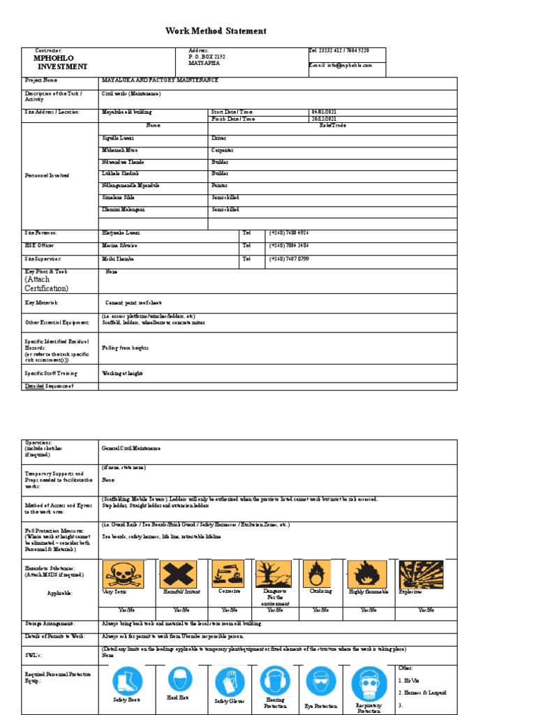 (MPH) Contractor Risk Assessment Method Statement | PDF | Risk | Risk ...