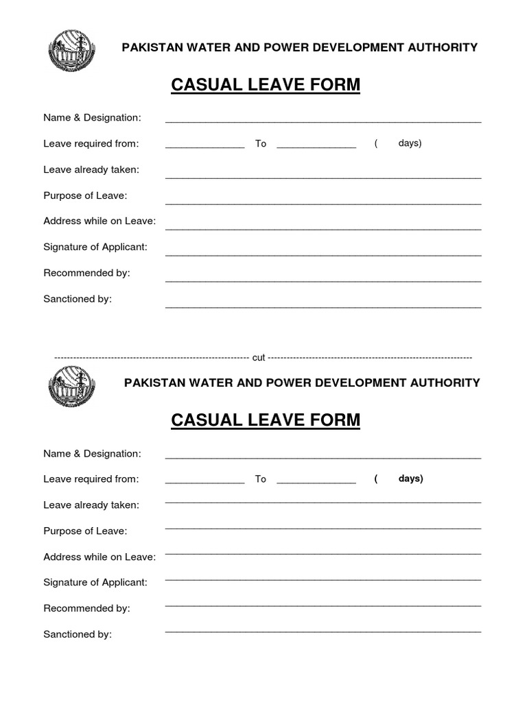 Casual Leave Form for WAPDA Employees | PDF