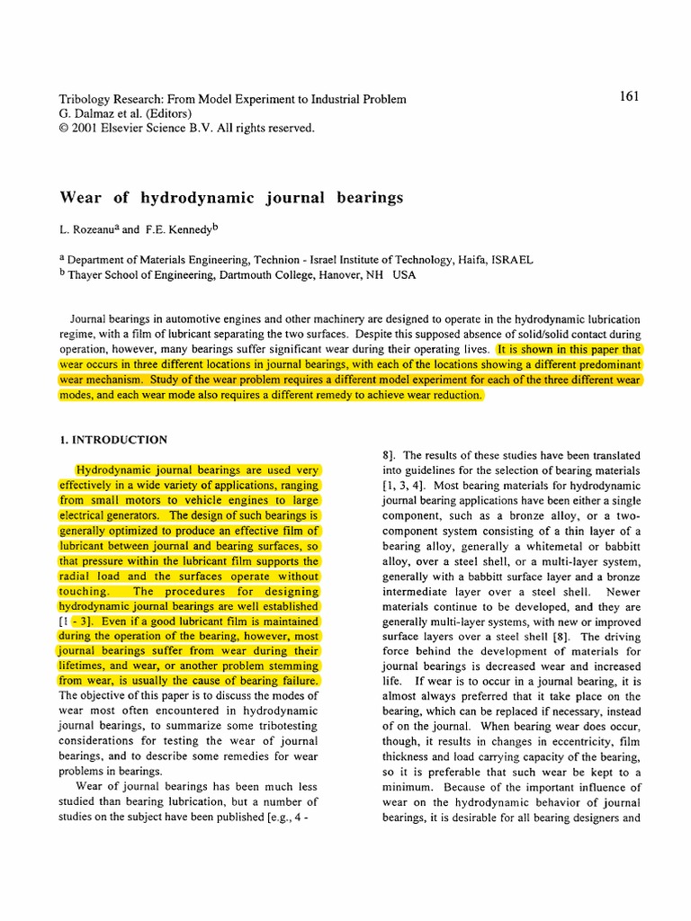 Wear of Hydrodynamic Journal Bearings | PDF | Wear | Bearing (Mechanical)