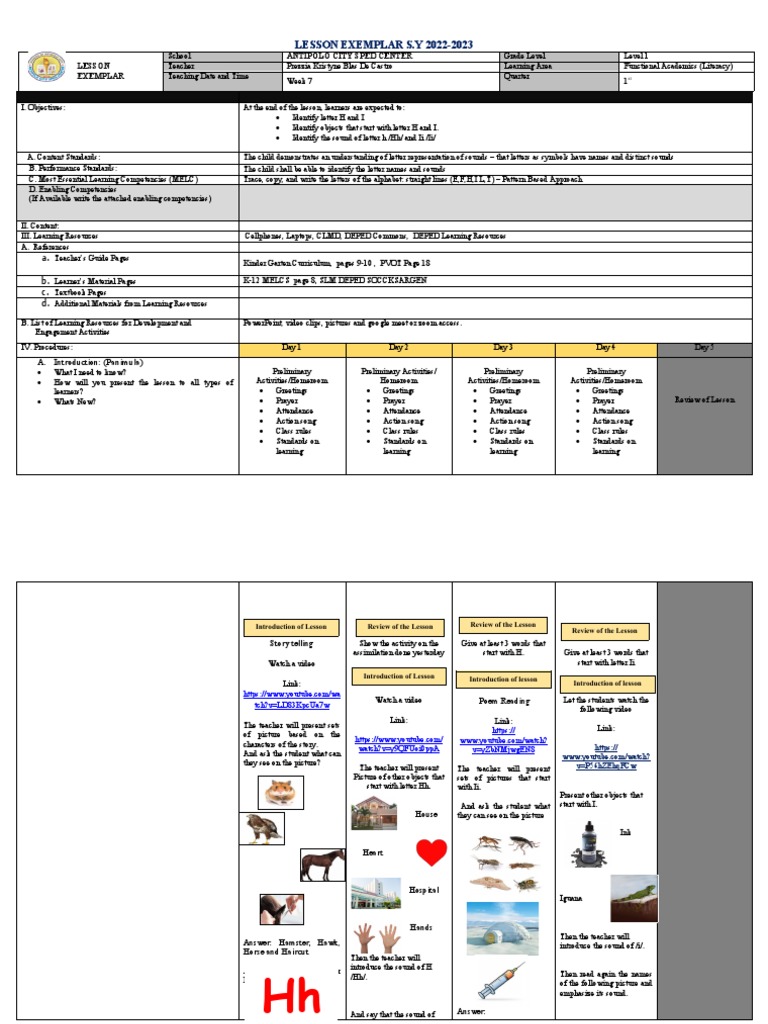 Grade 1 Lesson Exemplar: Week 7 | PDF | Learning | Human Communication