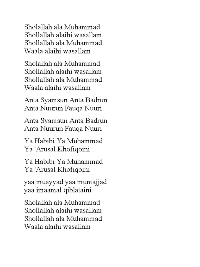 Sholawat Lyrics for Muhammad | PDF | Wellness | Religion & Spirituality