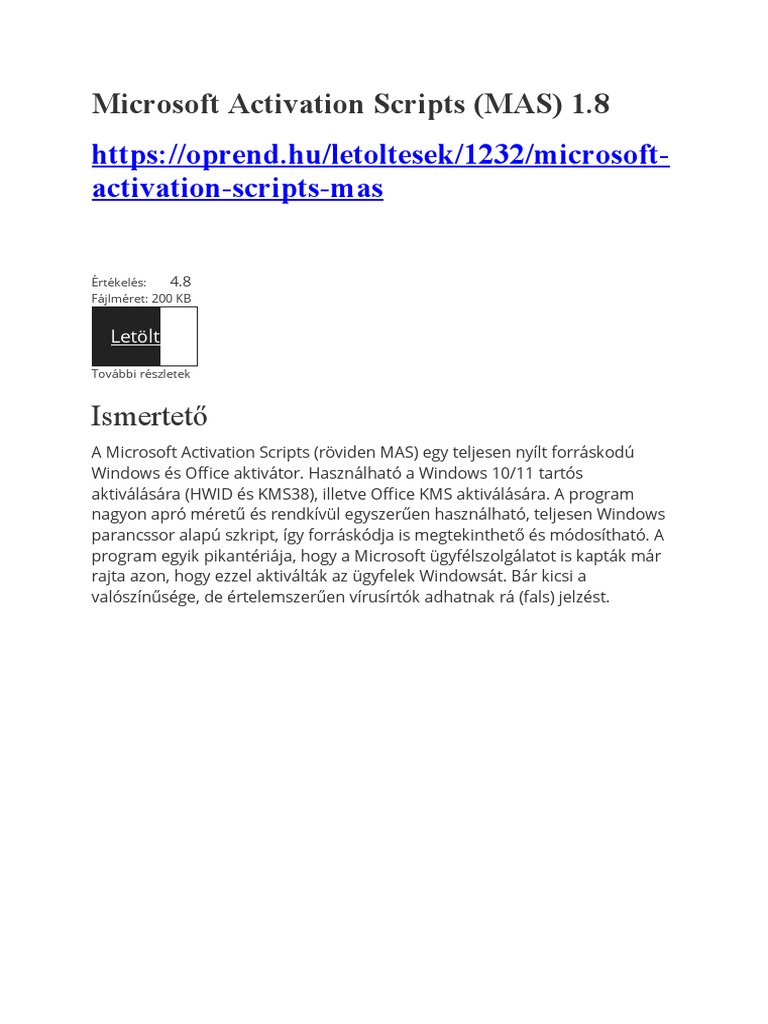 Microsoft Activation Scripts (MAS) 1.8 | PDF