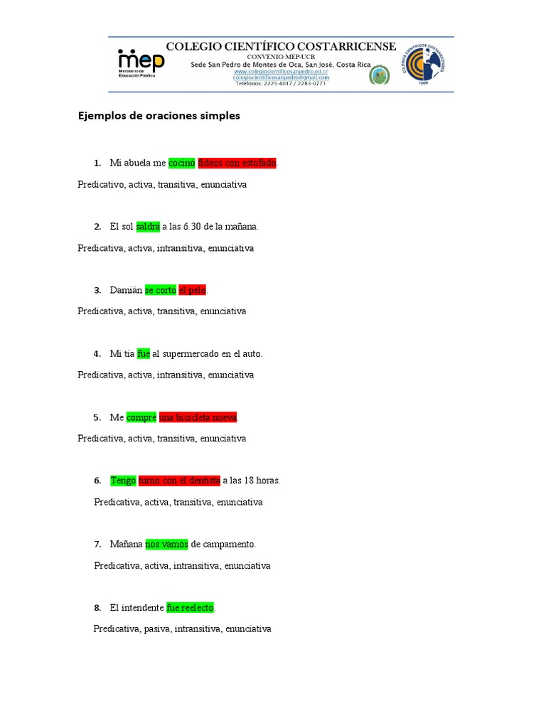 Práctica Oraciones Simple - Belén M. CH | PDF | Artes del Lenguaje y ...