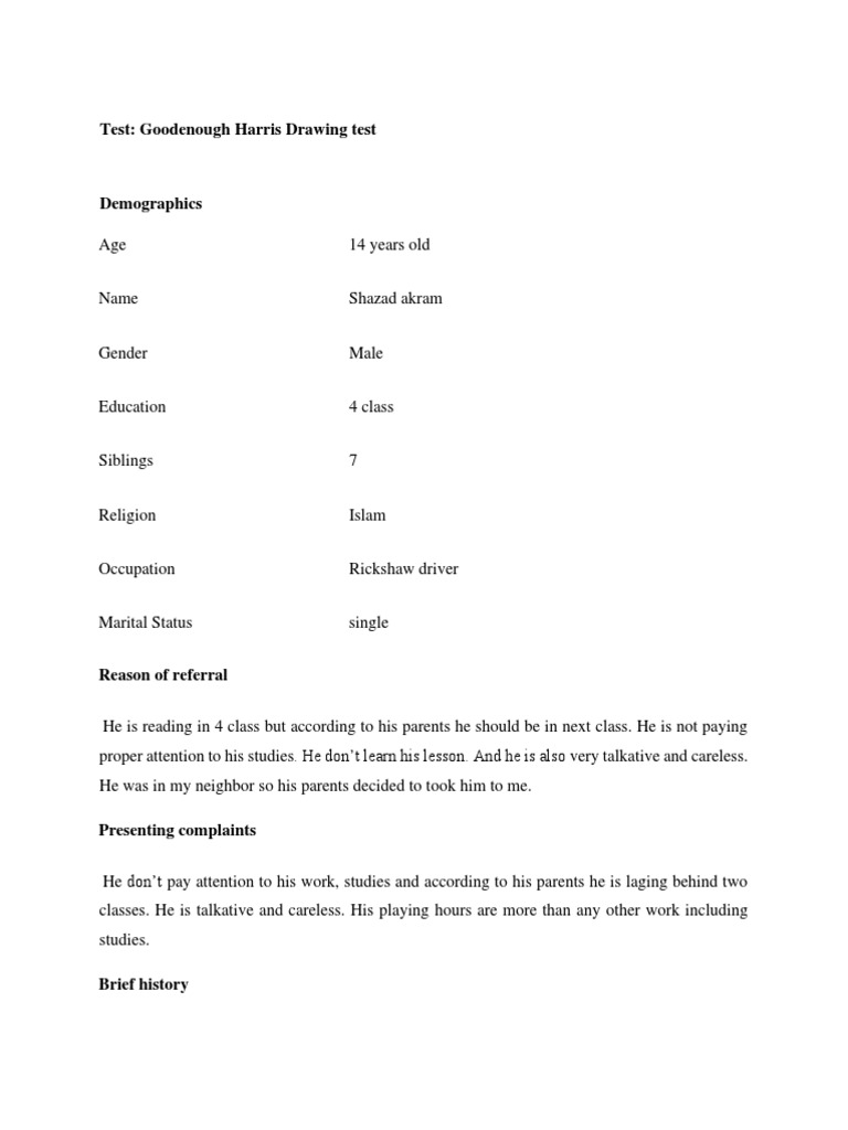 Goodenough Harris Drawing Test PDF Psychological Concepts Psychology