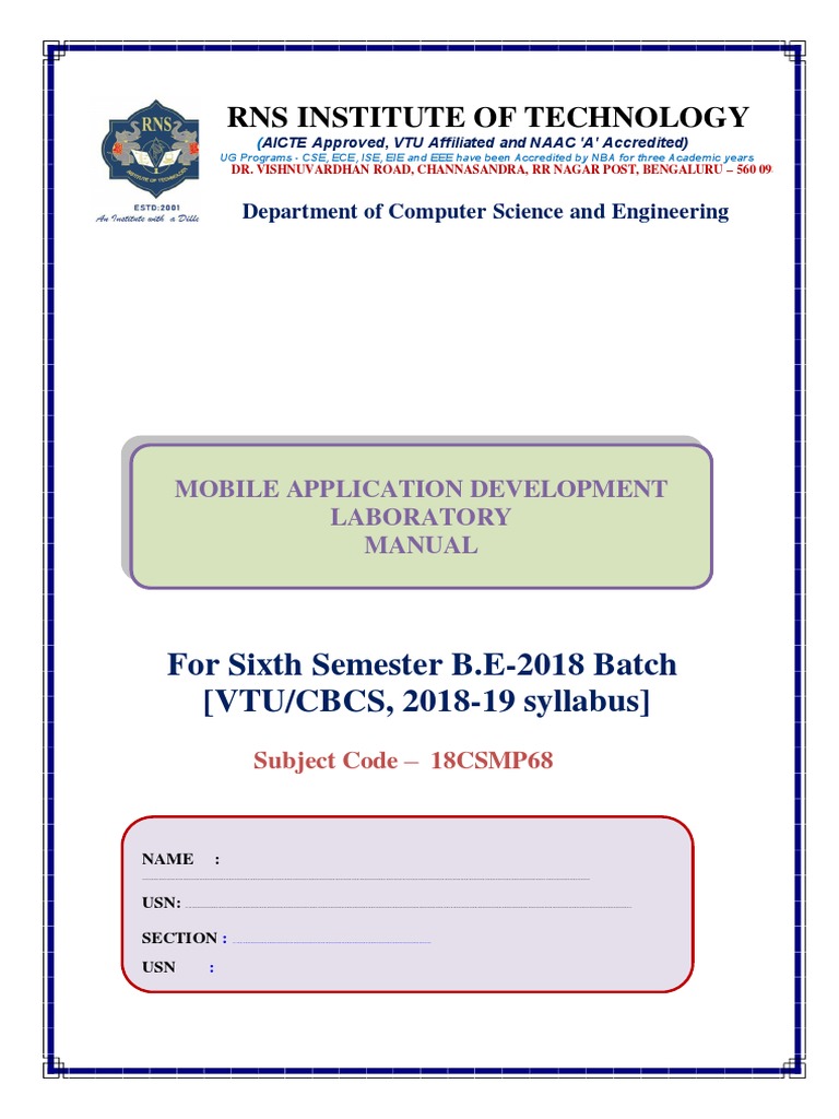 Mobile Application Laboratory Manual (Vtu) PDF Android (Operating