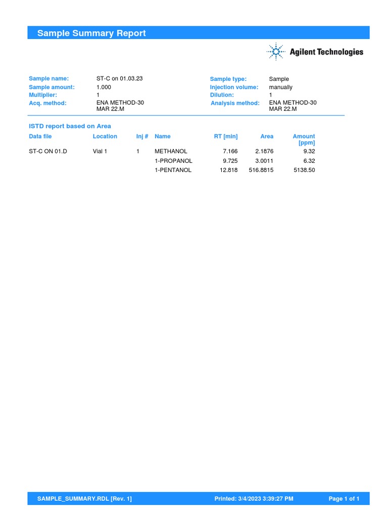 Sample Report: Alcohol Analysis | PDF