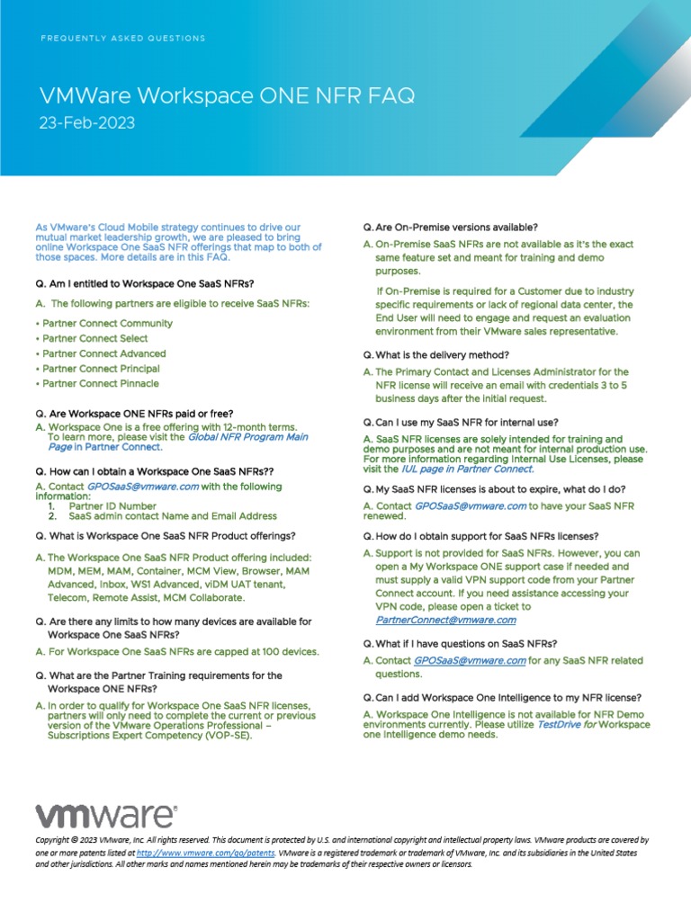 VMware Workspace ONE SaaS NFR FAQ 23-Feb-2023 EN | PDF | Software As A ...