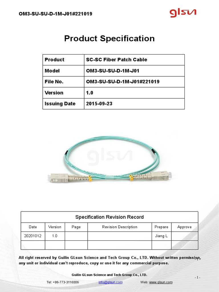 Om3 MM SC Upc To SC Upc 1m Duplex Fiber Optic Patch Cable Data Sheet ...