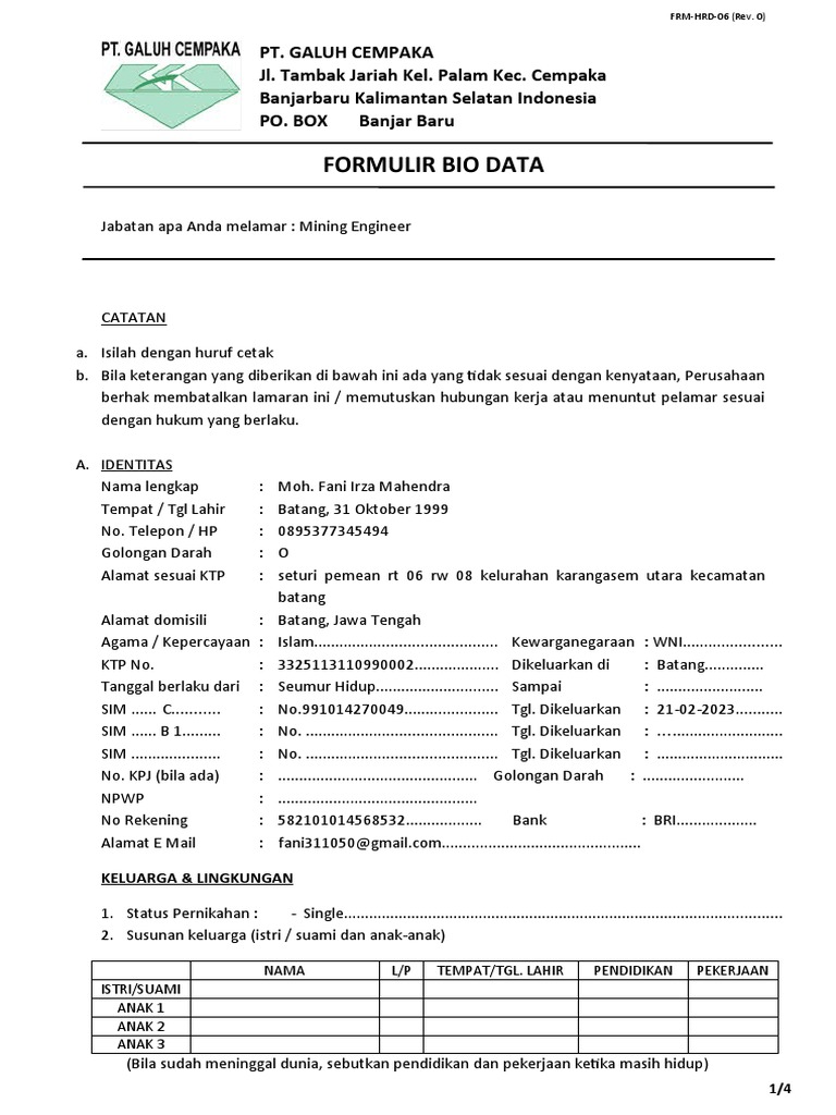 Form Bio Data | PDF