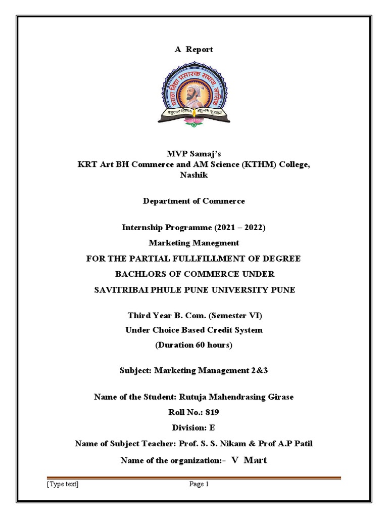 Final KTHM College Internship Ship Report Formate Rutuja PDF