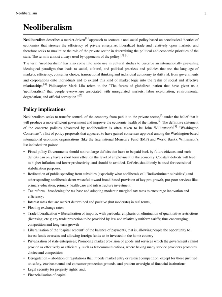 Understanding Neoliberalism's Impact | PDF | Neoliberalism | Economic ...