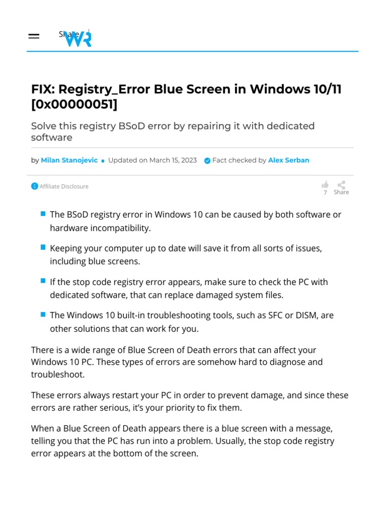 FIX Registry Error Blue Screen in Windows 10 11 PDF Windows