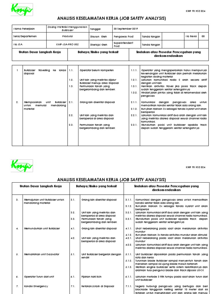 Analisis Keselamatan Kerja Dozing | PDF