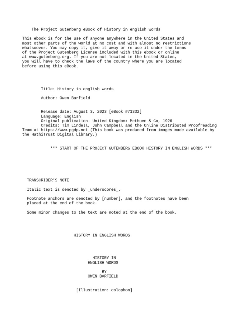 History in English Words by Owen Barfield PDF Sanskrit Philology