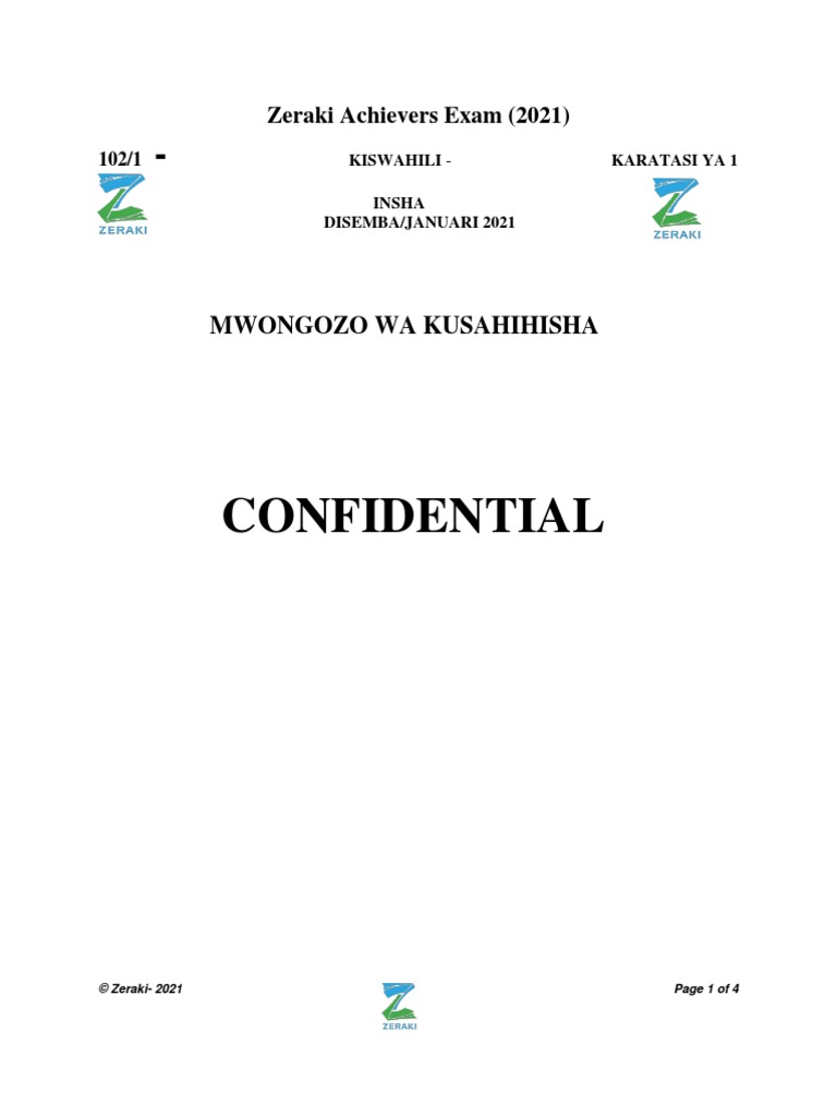 Kiswahili Kiswahili Form 3 Paper 1 Zeraki Achievers 1.0 Marking