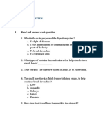 Term 1 Lesson: Digestive System Quiz # 1: I. Read and Answer Each Question