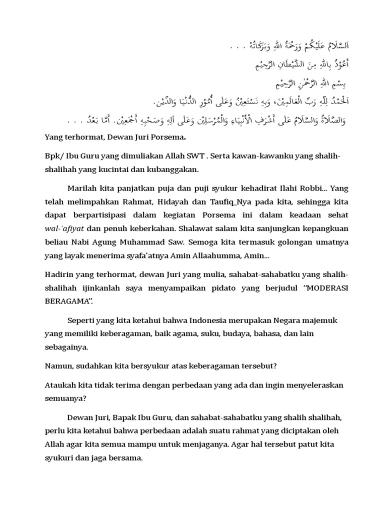 Teks Pidato B.INDO Moderasi Beragama | PDF