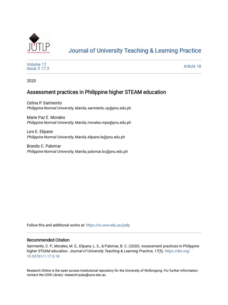 Assessment Practices in Philippine Higher STEAM Education | PDF ...