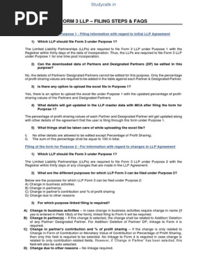MCA FAQs on Revised Steps of Filing Form 3 LLP