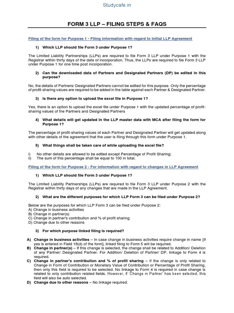 Form 3 LLP Filing Guide & FAQs | PDF | Limited Liability Partnership ...