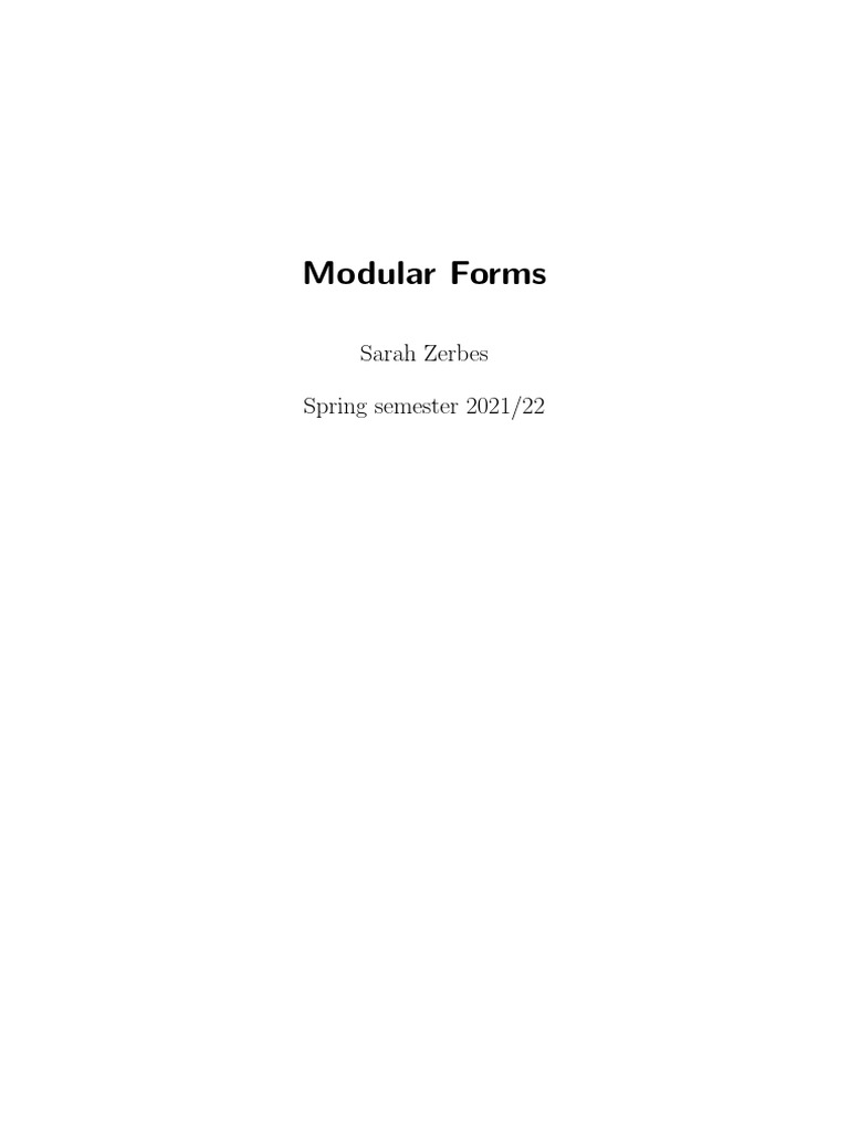Modular Forms by Sarah Zerbes | PDF | Mathematical Concepts ...