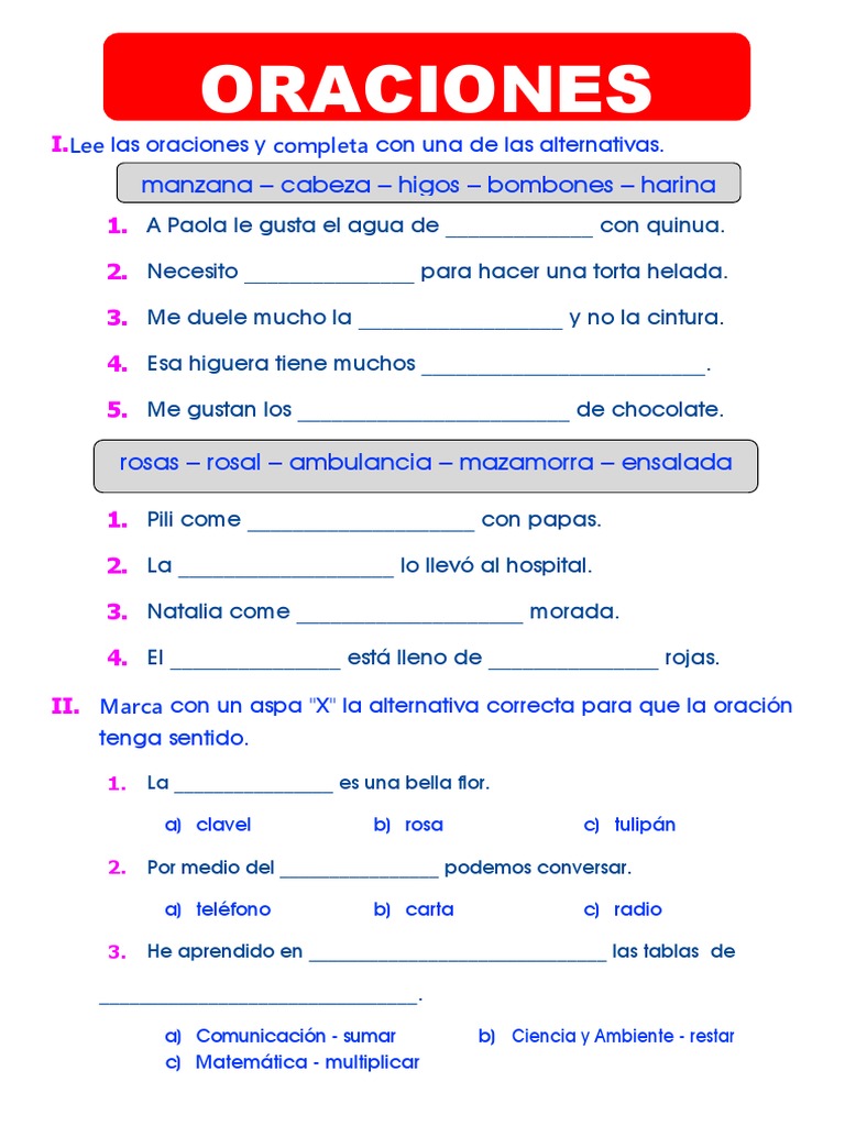 Completa Oraciones para Segundo Grado | PDF | Ciencia y matemáticas