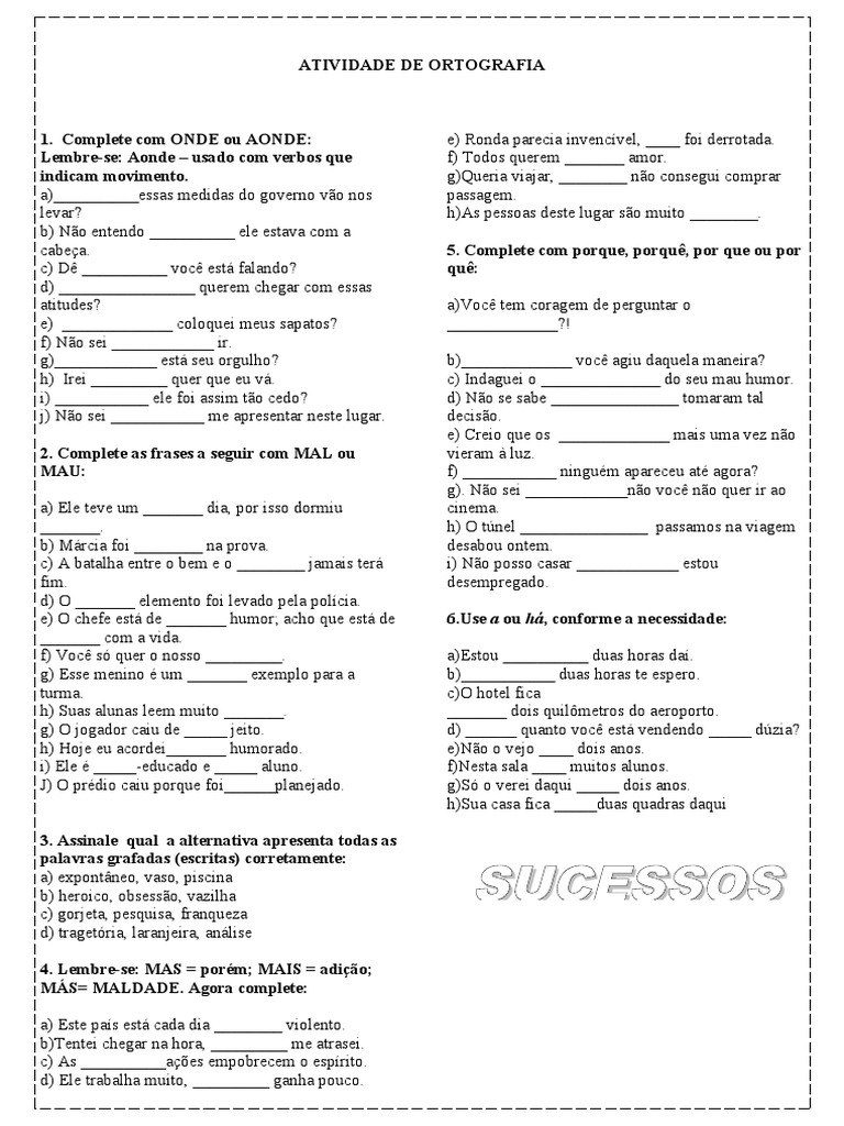 Atividade de Ortografia | PDF