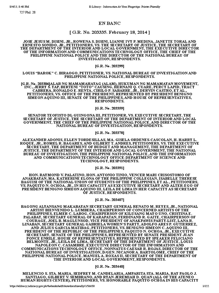 Disini Vs. Secretary Of Justice G.r. No. 203335
