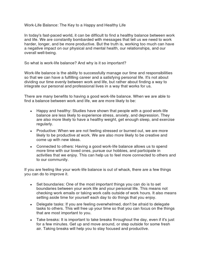Work Life Balance | PDF | Happiness | Emotions